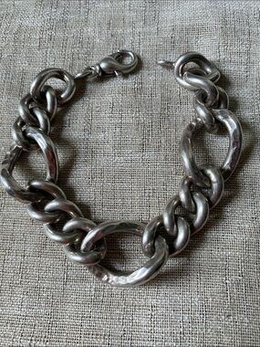 Silver Chunky hollow Link Bracelet - brutalist modern, curb style -  Italy stamp
